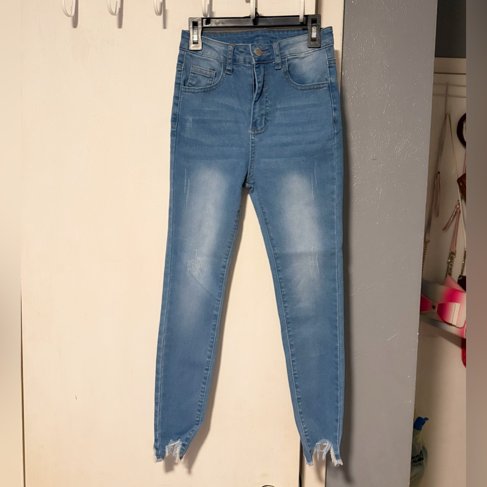 SHEIN Girls Light Blue High-Rise Skinny Jeans